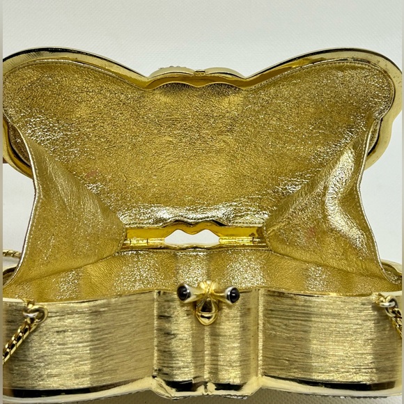 Judith Leiber RARE Butterfly Minaudiere Bag Cabachon & Swarovski Brushed Gold - Picture 6 of 12